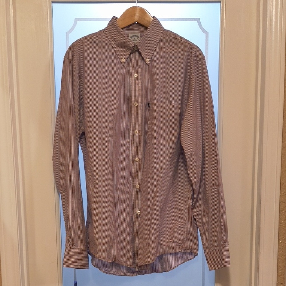 Brooks Brothers Men's Red and White Striped Button-Down Dress Shirt